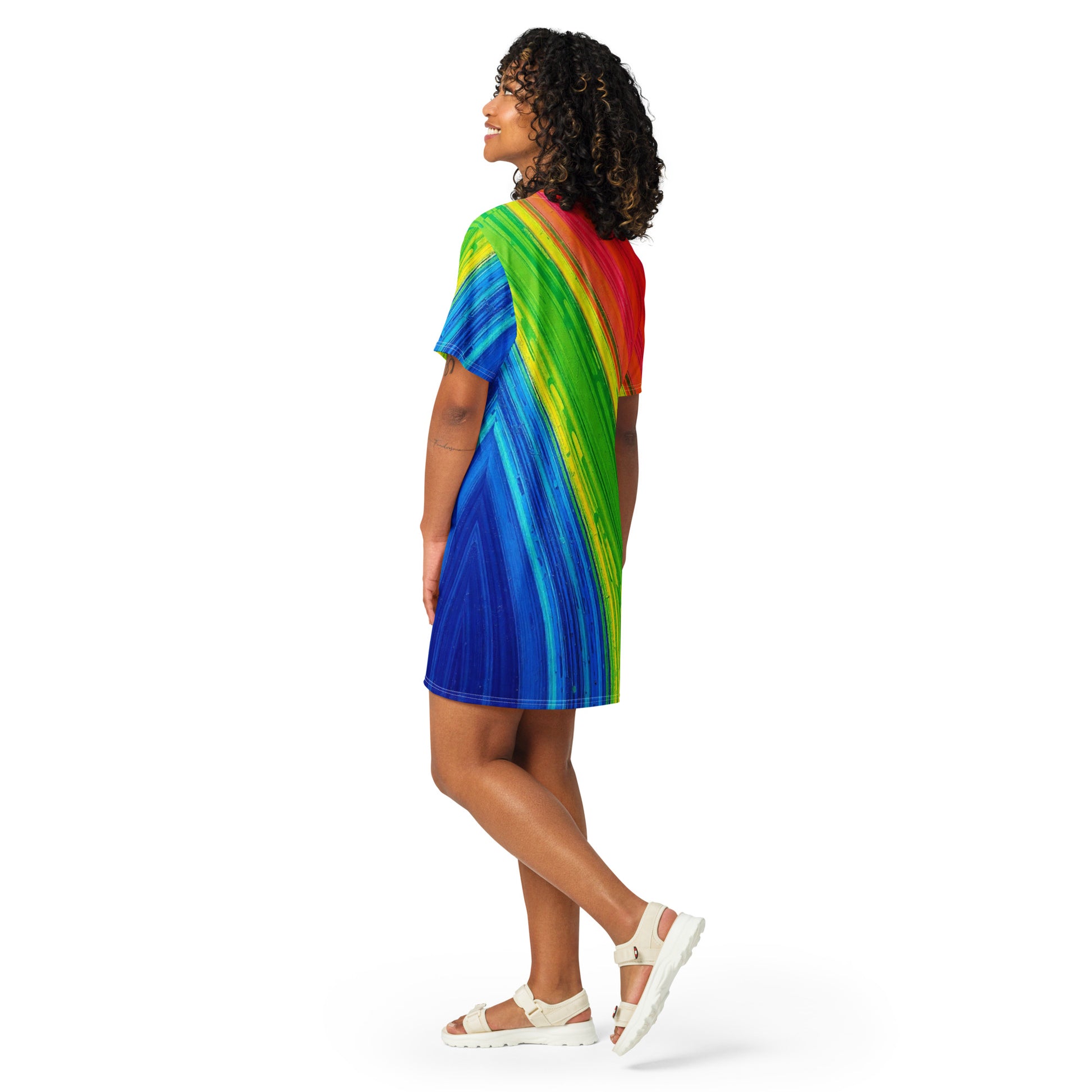 Abstract Rainbow T-Shirt Dress - Colorful Diagonal Pattern - Comfortab Rainbow Studios Art Abstract Rainbow T-Shirt Dress - Colorful Diagonal Pattern - Comfortab Rainbow Studios Art